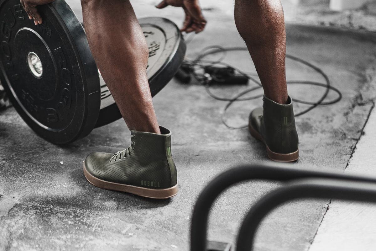 Nobull High-Top Army Leather Men's Trainers Olive | Australia (ZC5319)